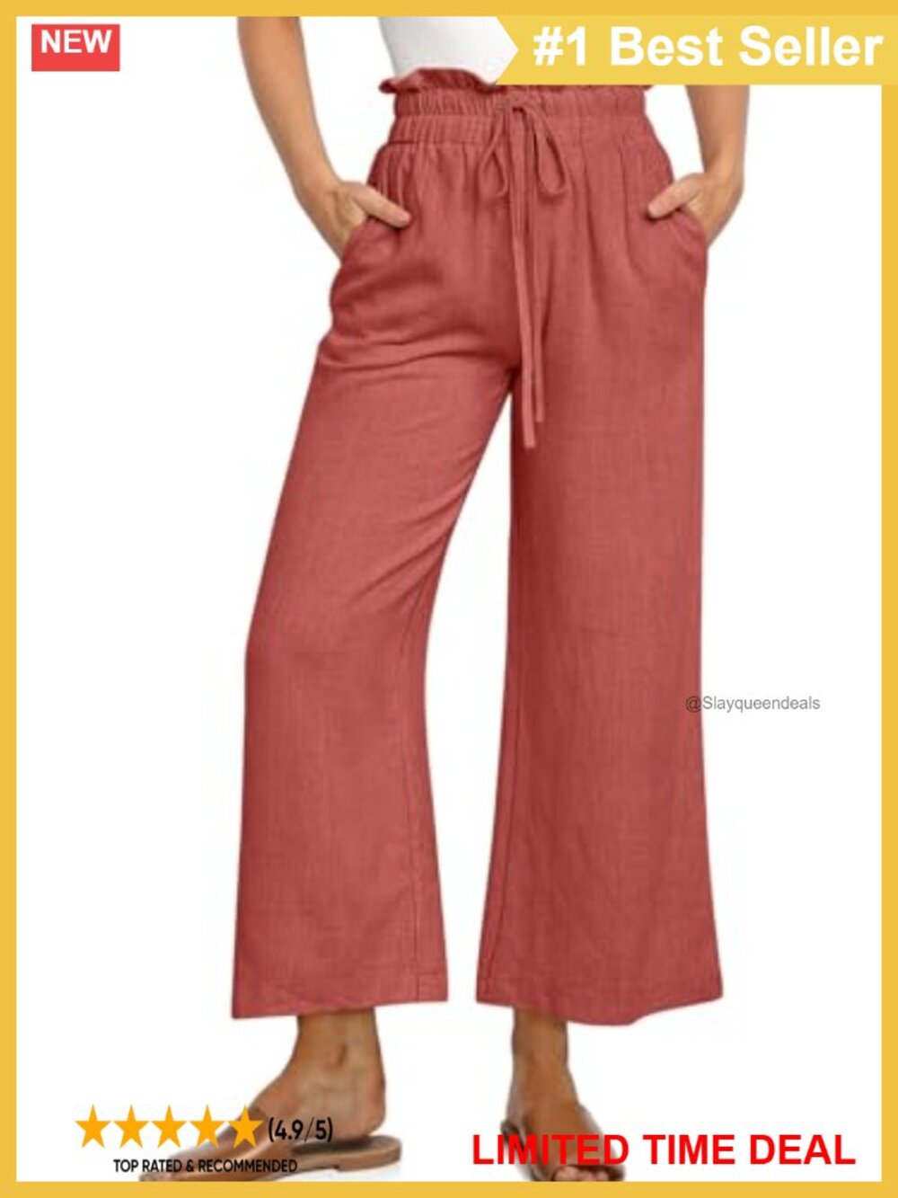 Linen Wide Leg Palazzo Pants Drawstring High Waist Casual Trousers